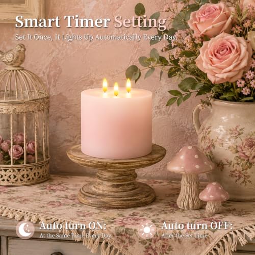 3 Wick Extra Large Flameless Pillar Candles with Timer Remote