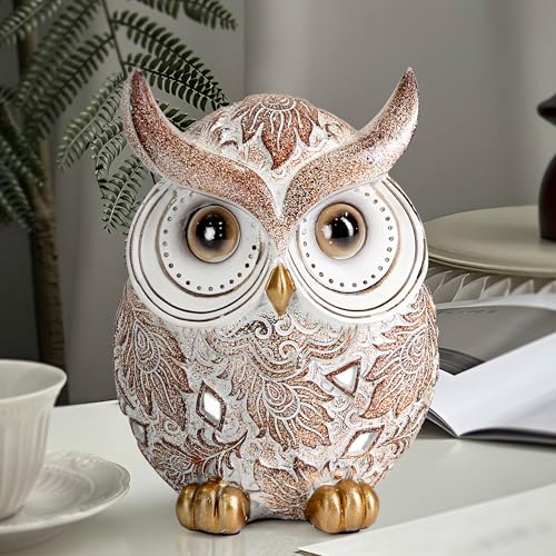 Owl Statue and Figurine for Home Decor Accents Adorable Owl for Shelf Bookshelf Bedroom Living Room Office Table Desk Modern Decorations Animal Sculpture for Birds Lovers