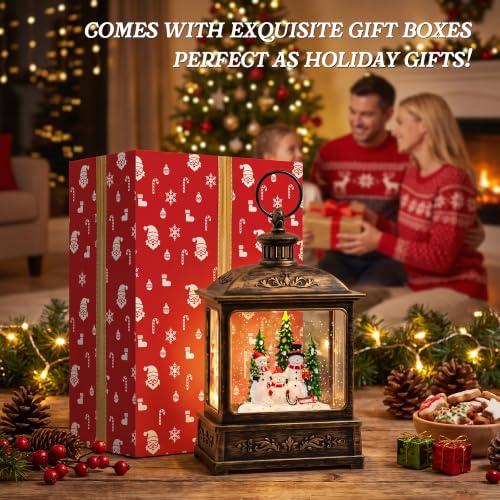 Christmas Snow Globe Swirling Glittering Snowman Family with Music & Timer