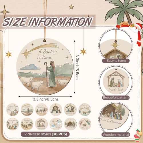 60 Pcs Christmas Ornaments Nativity Scene Wooden (60 Count)