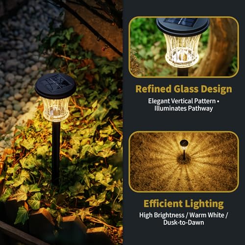 Glass Solar Pathway Lights Outdoor Waterproof (6 Count)