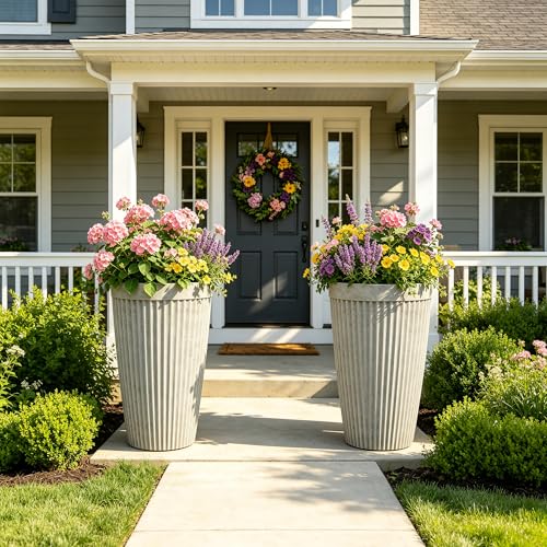 Autodaya 20" Resin Outdoor Tall Planters Set of 2 (2 Count)