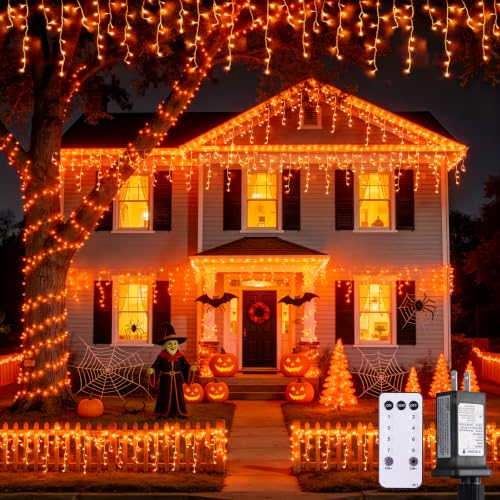 Orange Halloween Icicle Lights Outdoor