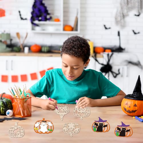 24 PCS Unfinished Wooden Halloween Crafts Pumpkin Shaped Hanging Ornaments (24 Count)