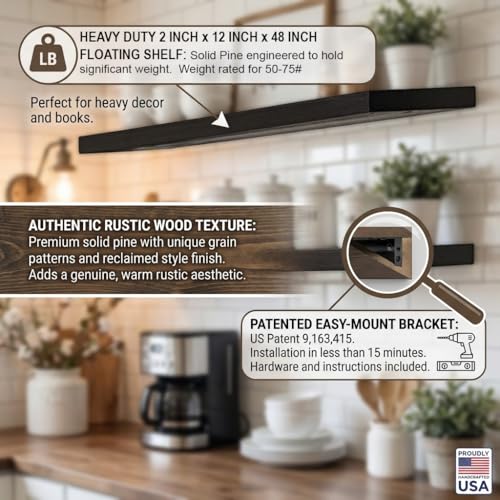 Joel’s Antiques 48 Inch Wooden Floating Shelves for Wall