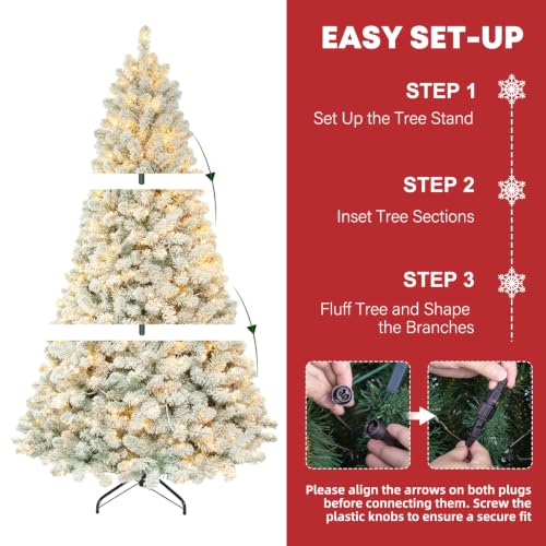 6 ft Prelit Snow Flocked Christmas Tree with 200 Warm White LEDs