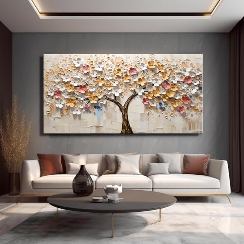 White Spring Tree of Life Wall Art Office Decor Living Room Modern Painting Prints Pictures Abstract Floral Flower Nature Canvas Large Landscape Artwork