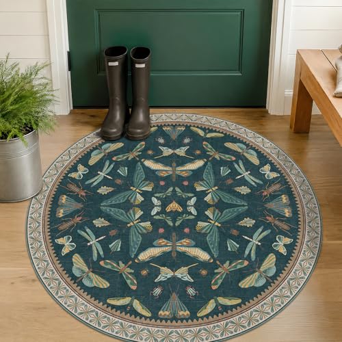 Teal Boho 4ft Round Area Rug (12.57 Sq Ft)