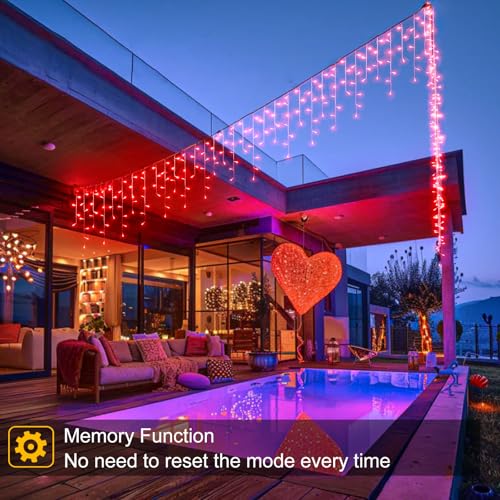 66ft Red Icicle Lights Indoor for Bedroom