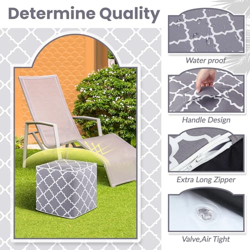 2 Pack Inflatable Outdoor Ottoman Pouf Waterproof Cube 16" Square Blow up Ottoman Footrest with Handle Outdoor Portable Footstool for Patio Garden Camping or Home Pool (2 Count)