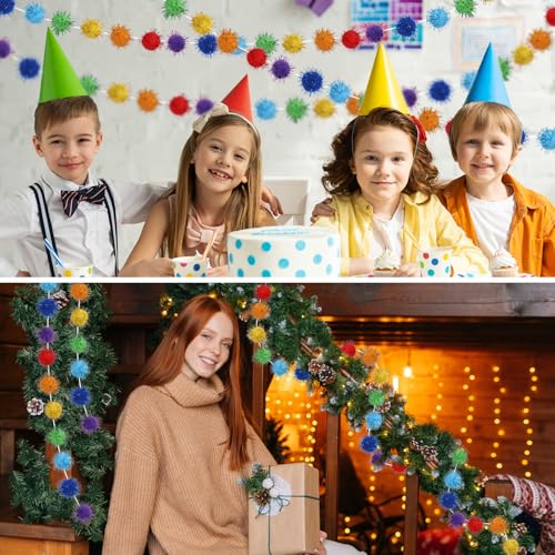 4 Pack 26.3 Feet Colorful Pom Pom Garland Decorations (26.25 Foot)
