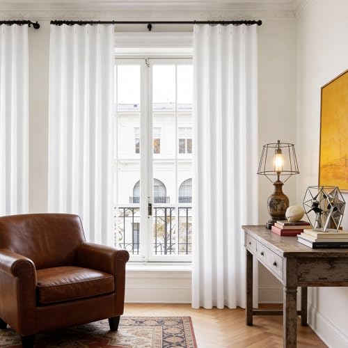 2PCs White Pinch Pleat Wide Drapes for Sliding Door 105 Inches Long