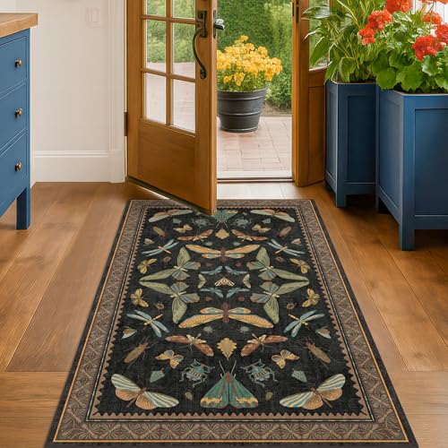 Green and Black Rug for Entryway Indoor (18 Sq Ft)
