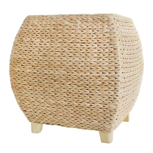 Square Handwoven Cattail Pouf Ottoman