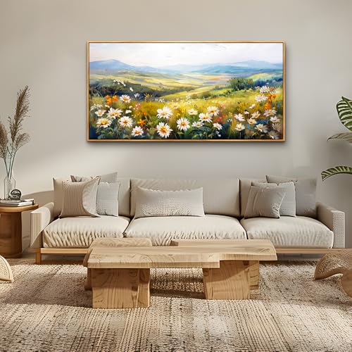 Large Wood Framed Wall Decor For Living Room Canvas Wall Art For Office Modern Wall Decorations For Bedroom Pastoral Scenery Painting Flower Pictures Artwork Room Home Decor 24x48 In