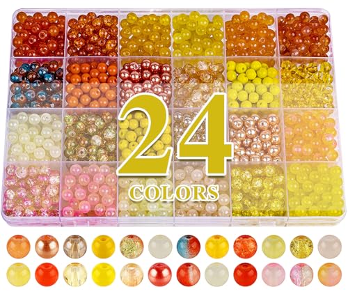About 1200PCS 6mm Glass Beads Warm Yellow Bracelet Making Kit (1200 Count)