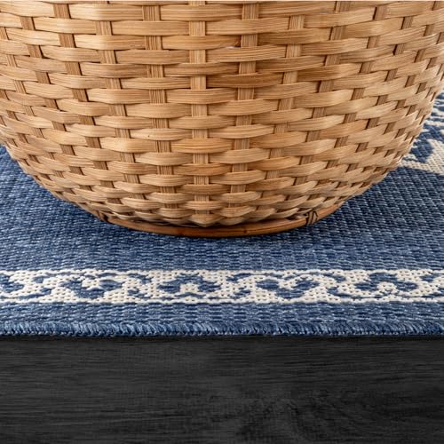 Outdoor Rug 6x9 Medallion Blue Modern Area Rugs for Indoor and Outdoor Patios Kitchen and Hallway Mats Washable Porch Deck Outside Carpet (60 Sq Ft)
