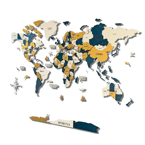 3D Wooden World Map Wall Art