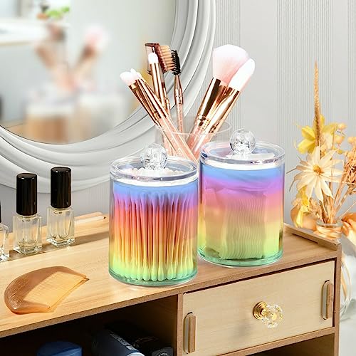 Rainbow Pastel 2PC Airtight Transparent Plastic Storage Jar Food Storage Container Plastic for Food Herbs Tea etc with Storage Lid easy to use and clean With lid Easy To Use (2 Count)
