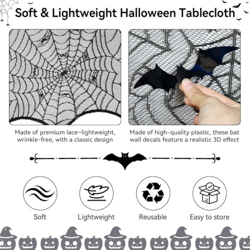 39 Pcs Halloween Decorations Set Black Lace Spiderweb Tablecloth