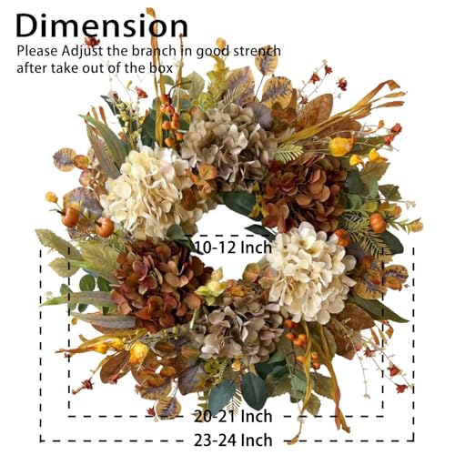 24 Inch Fall Wreaths for Front Door with Hydrangea