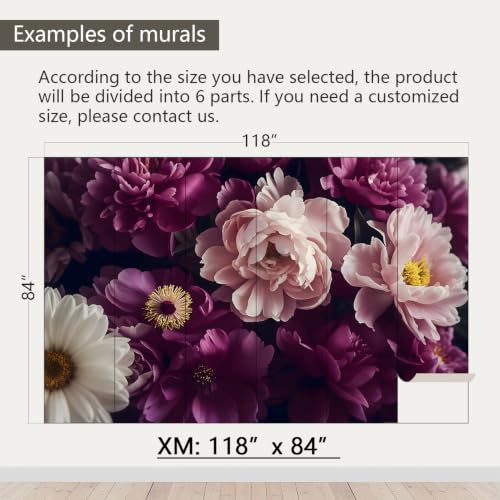 Dark Peony Floral Peel and Stick Wallpaper Purple Flowers Mural