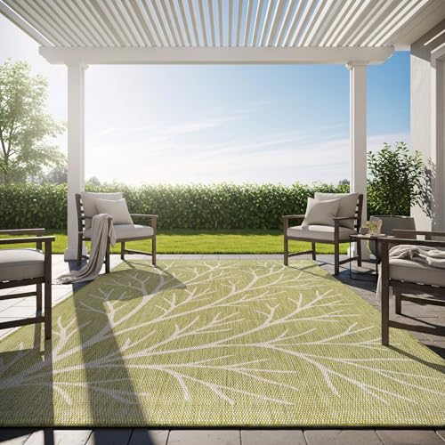 Washable Indoor Outdoor Rug 9x12 Modern Area Rugs Branch Pattern Non Shedding Waterproof Easy Clean Patio Deck Porch Living Room Bedroom Garden RV (108 Sq Ft)
