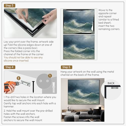36"x46" Extra Large Framed Wall Art Dramatic Ocean Waves with Stormy Sky and Seagulls for Home Living Room Bedroom Decor