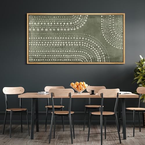 Extra Large Framed Canvas Print Wall Art Abstract Dot Matrix Canvas Art in Olive Tones Antique Retro Fine Art Illustrations Decorative Colorful for Bedroom