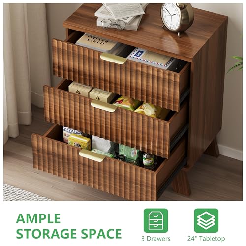 Fluted Dresser for Bedroom with 3 Drawers
