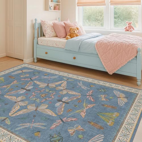 Washable Blue Rugs for Bedroom Bedside (12 Sq Ft)