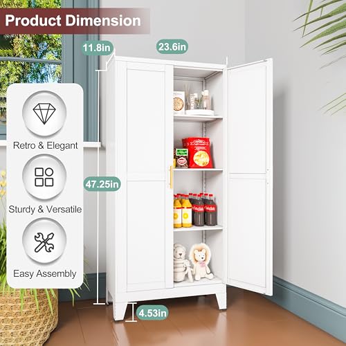 Metal Pantry Cabinet with 2 Doors and Adjustable Shelves