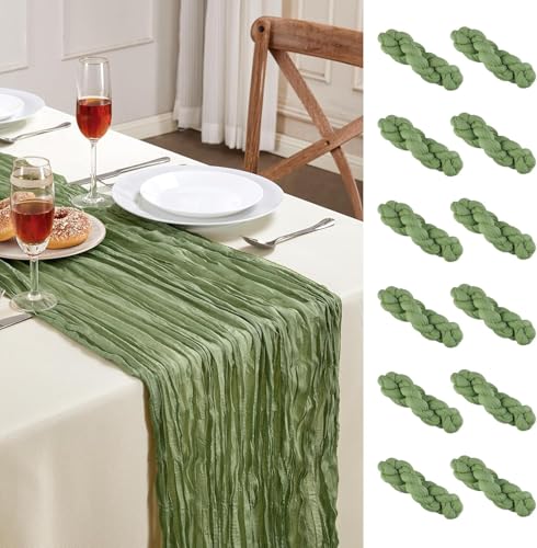 12 Pack Sage Green Cheesecloth Table Runner 35×120Inch Fall Boho Home Decor (44.16 Ounce)