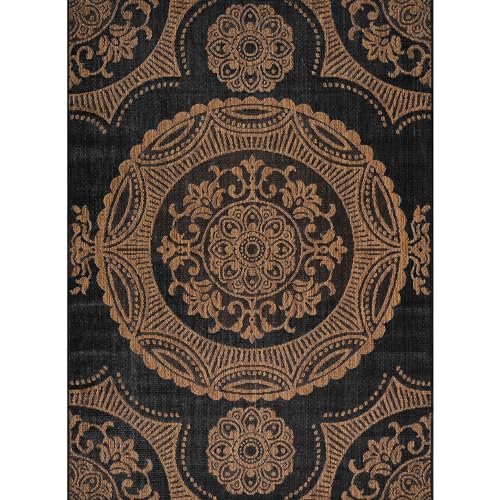 Medallion Outdoor Rug 10x14 Washable Outside Carpet for Indoor Patio Porch Waterproof Easy Cleaning Non Shedding Area Rugs Nut Brown 10 x 14