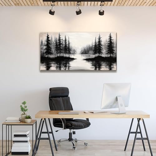 Black Wall Art For Living Room Canvas Art Wall Decor Print 24 X 48 In