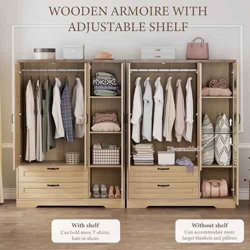 62" Wooden Armoire Wardrobe Closet with Mirror