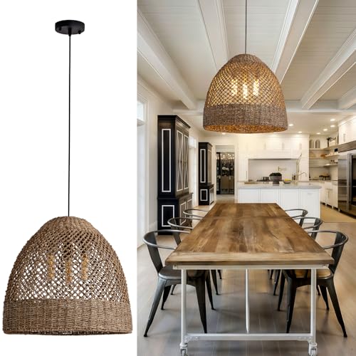 19" Rattan Pendant Light