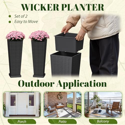 23.5" Front Porch Resin Rattan Tall Planters 2 Pc (2 Count)