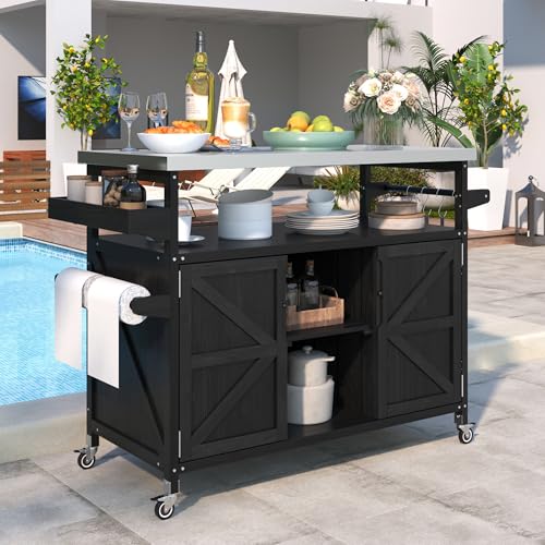 Outdoor Grill Table with Stainless Steel Top