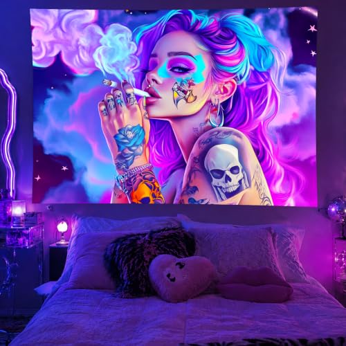 Girl Blacklight Tapestry 78x59 Inch Cool Girl Room Decor