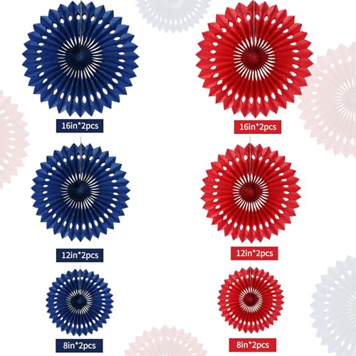 Honeycomb Round Paper Fans Navy Blue Red Hanging Party Decoration (12 Count)