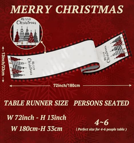 Christmas Table Runner Snowflakes Xmas Tree Decorations with Red Buffalo
