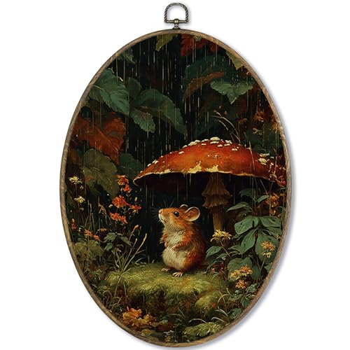 Forest Mouse Mushroom Oval Wall Art Decor Framed