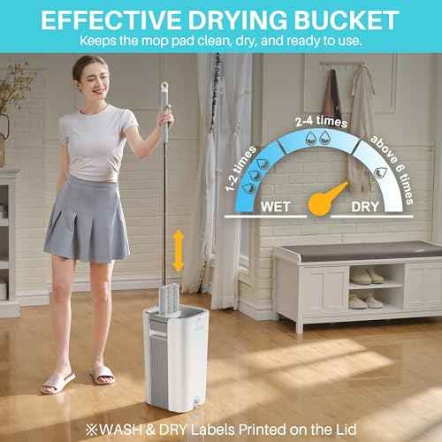 8L (2.1 Gal) Large Capacity Mop System with Extension Handle, Perfect for Household and Commercial Floor, Window, and Wall Cleaning - Includes 3 Washable Microfiber Pads for Wet and Dry Use