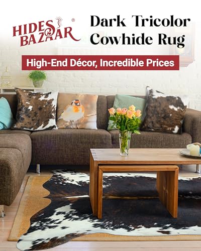 Dark Tricolor Cowhide Rug 6x7 ft