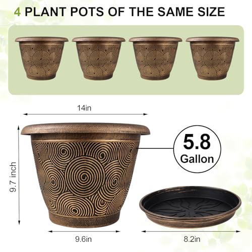 14 Inch Large Planter Pot for Plants Indoor Outdoor (4 Count)