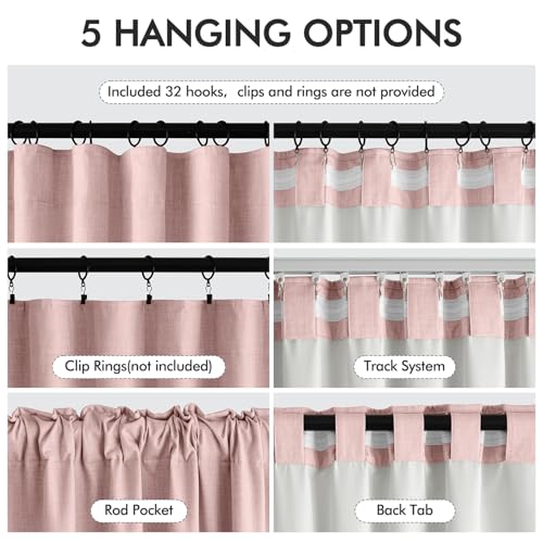 100% Blackout Back Tab Pleat Linen Curtains 50" Wx90 L