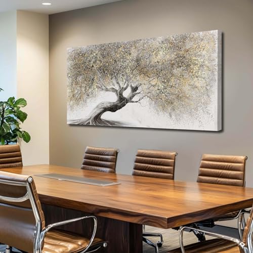 Gold Wall Art Canvas Wall Pictures Large Artwork Landscape Painting Photo Prints Wall Decorations Tree Wall Decor for Living Room Dining Room 29"x58"