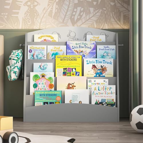 5 Tier Kids Bookshelf Montessori Toddler Book Rack Gray