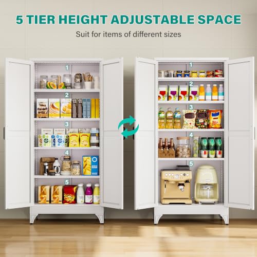 Pantry Storage Cabinets with 2 Doors and 5 Shelves